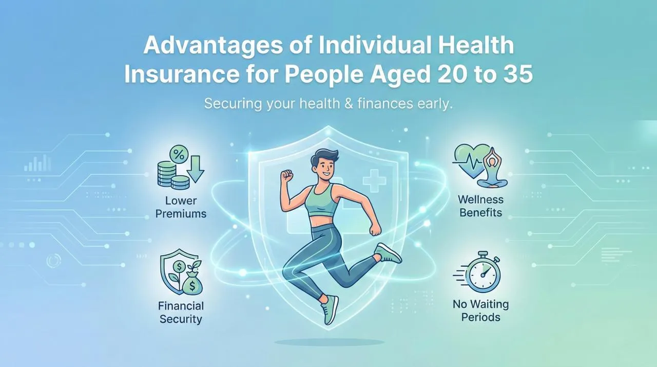 "Feature image showing the benefits of individual health insurance for young adults, highlighting financial savings and comprehensive protection."