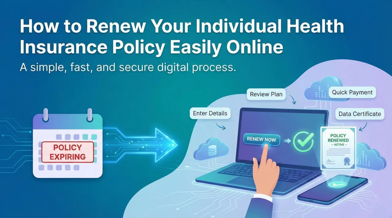 "A digital illustration titled 'How to Renew Your Individual Health Insurance Policy Easily Online'.
