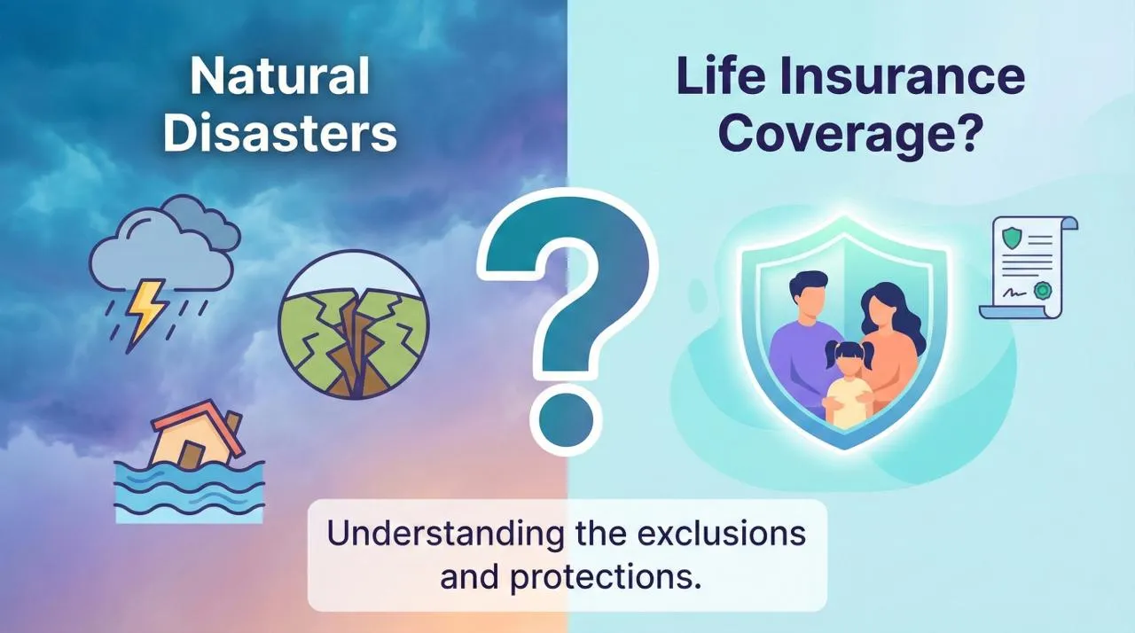"Feature graphic for a blog post exploring life insurance coverage for natural disasters, highlighting the importance of understanding policy exclusions and protections."