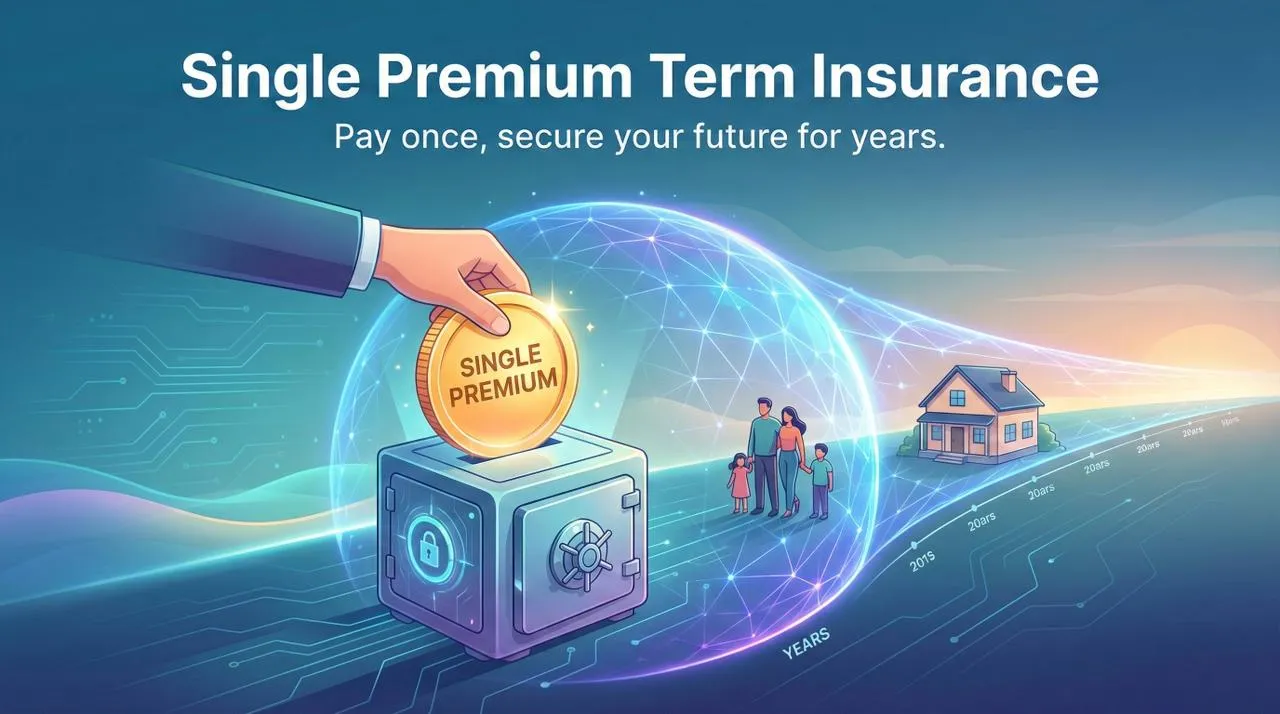 "Visual guide for a blog post explaining how Single Premium Term Insurance works, featuring a calendar with a single checkmark to represent a solitary payment."